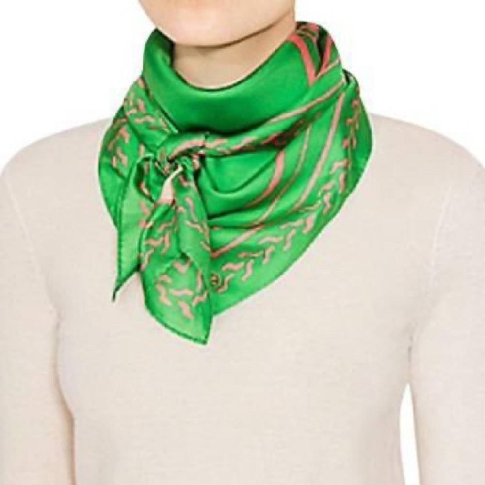 Tory Burch 100% Silk Trocadero Scarf Green